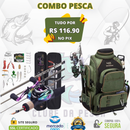 Combo Pesca + Mochila | Carretilha | Vara | Iscas
